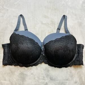 Torrid Push Up Demi Bra Womens 42DDD Steel Blue Black Lace Underwire‎ Multiway